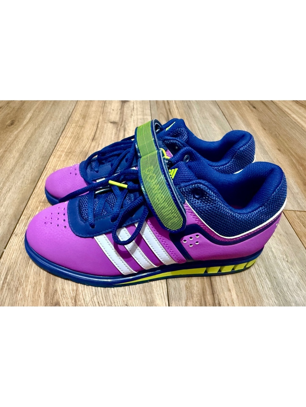 Adidas Powerlift 2.0 Womens Weight Lifting Shoes US 7.5 Purple Pink Lime EUC